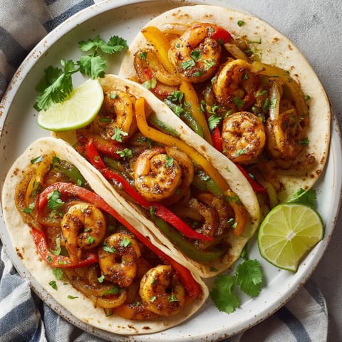 A plate of food with shrimp and peppers.