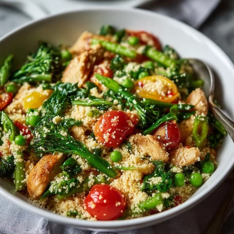 A bowl of food with broccoli, tomatoes, and peas.