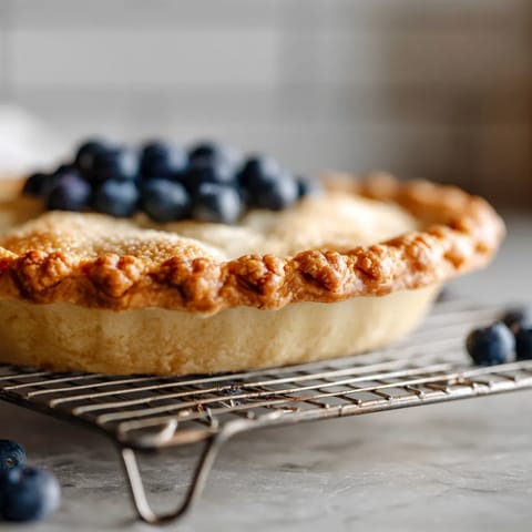 A pie with blueberries on top.