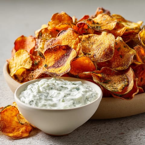A bowl of chips with a dip.