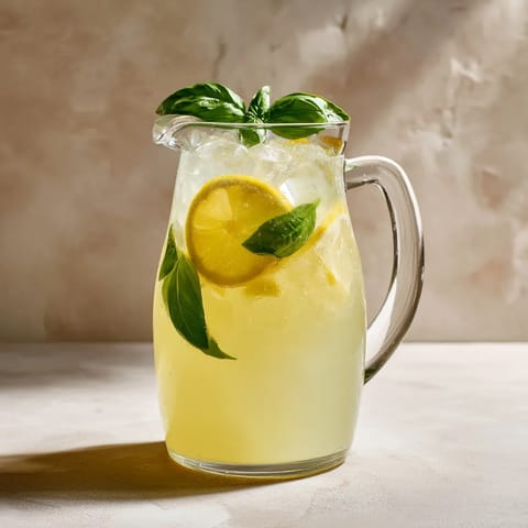 A glass of lemonade with a sprig of mint.