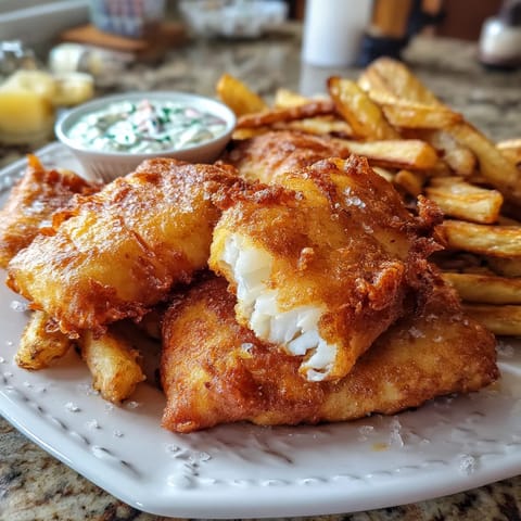 A plate of fish and fries.