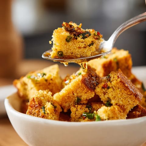A bowl of food with a spoon in it.