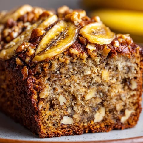 A slice of banana bread with walnuts.