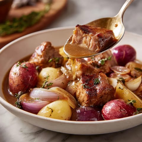 A spoon is being used to scoop food from a bowl.