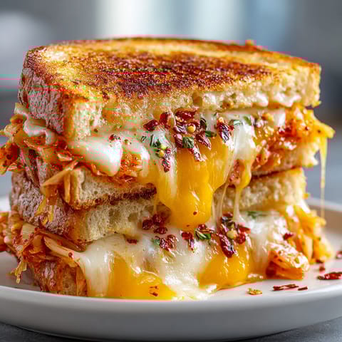 A close up of a grilled cheese sandwich.