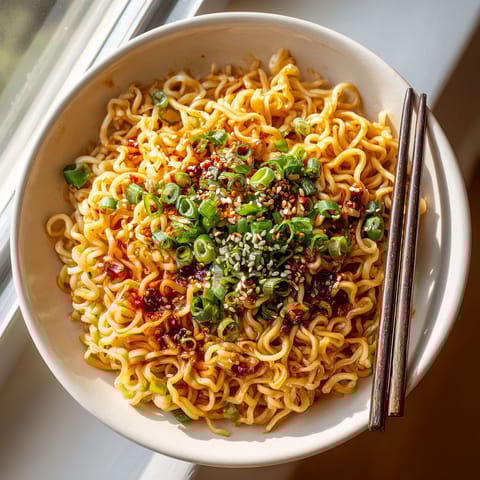 A bowl of noodles with vegetables.