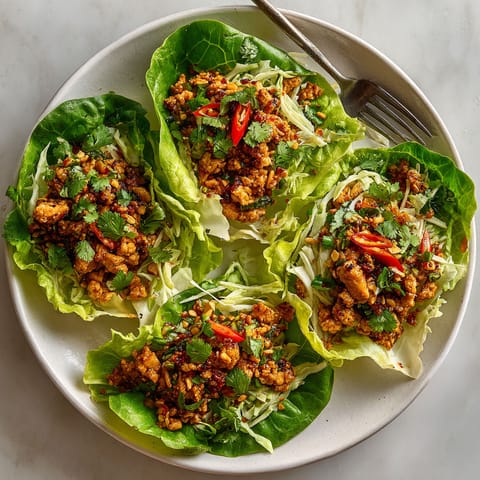 A plate of food with lettuce wraps and meat.