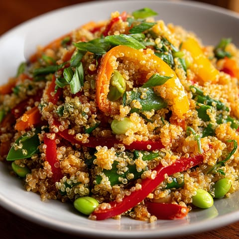 A bowl of rice with vegetables.