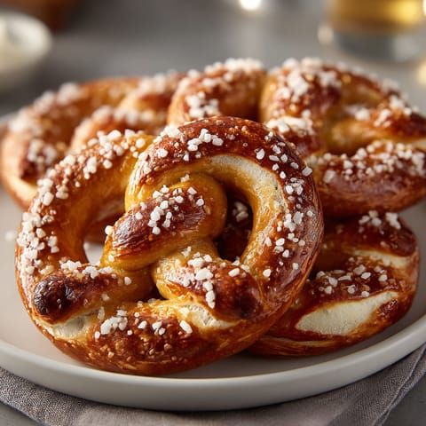 A plate of pretzels with salt on top.