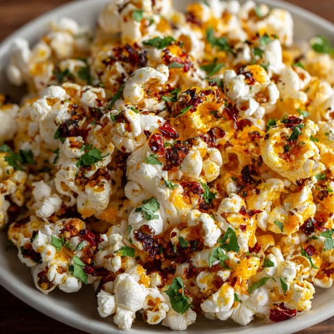 A bowl of popcorn with various toppings.