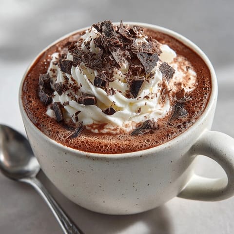 Steaming mug of homemade Black Velvet Hot Chocolate, a decadent blend of dark cocoa.