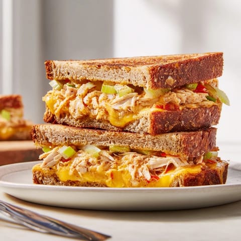 Golden brown Cajun Turkey Cheddar Toasties, combining flavorful turkey and zesty spices.  