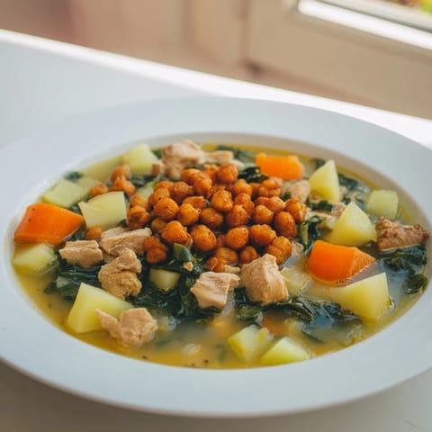 Chicken Kale Soup Crispy Chickpeas