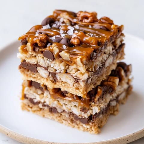 Chewy chocolate and butterscotch 7-Layer Magic Bars, layered beautifully with nuts and coconut.
