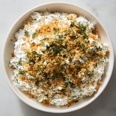 Cool, green dill sprigs garnish the flavorful Fried Pickle Dip, perfect for any party snack.