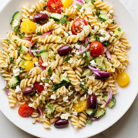 Bright and refreshing lemon pasta salad, tossed with herbs and bursting with summer flavors.