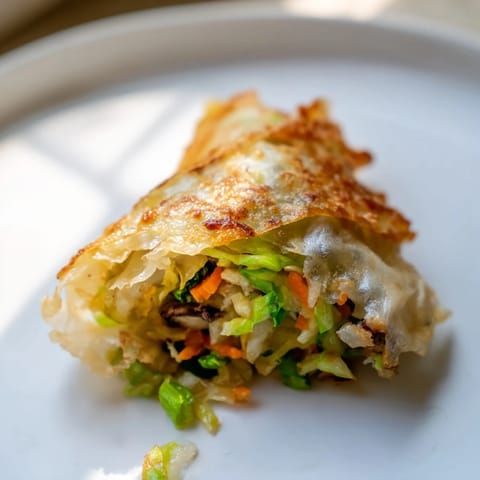 Crunchy rice paper dumplings, perfectly fried, offering a satisfying gluten-free, vegan treat.