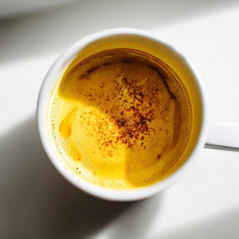 Creamy golden milk garnished with cinnamon dust, ready to soothe with its anti-inflammatory properties.