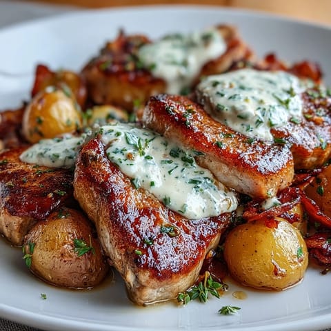 Tender, golden-seared Crockpot Ranch Pork Chops swimming in a creamy, velvety ranch gravy with potatoes and carrots.