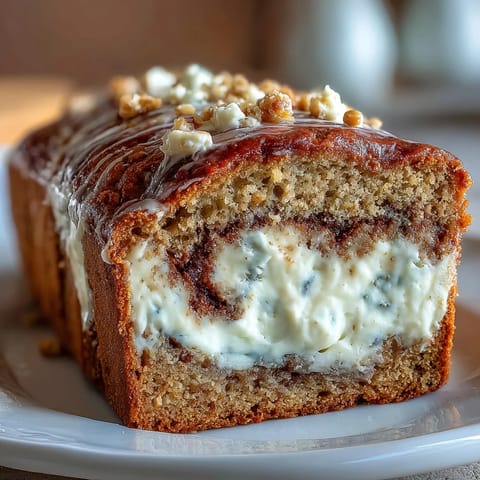A close-up view of Cream Cheese Cinnamon Swirl Protein Loaf revealing the rich, creamy cinnamon filling inside.