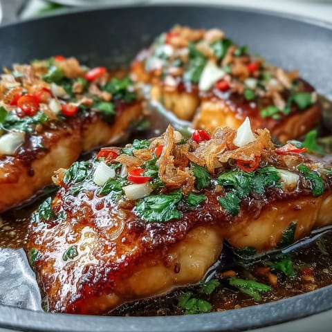 Spicy and tangy Chilli Lime Fish, featuring flaky cod fillets glazed with a bright sauce and garnished with fresh herbs.