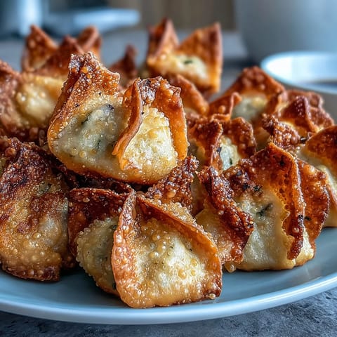 Crispy air fried pork dumplings served with a vibrant, spicy chili oil for dipping—an irresistible Asian appetizer.  