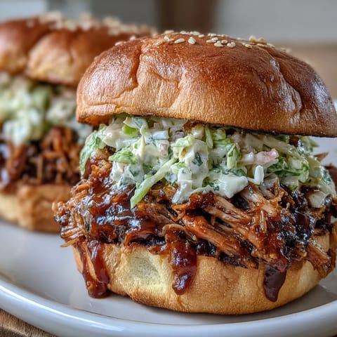 BBQ Baby Shower Pulled Pork Sliders with creamy coleslaw on soft buns, perfect for festive gatherings.  