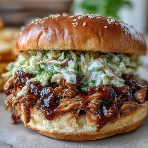 Tender, smoky pulled pork piled high on slider buns, topped with crunchy, tangy coleslaw for a crowd-pleasing treat.  