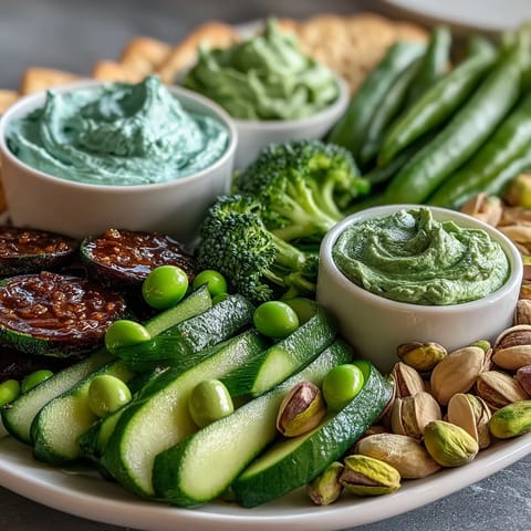 Vibrant St. Patrick's Day Treats Board filled with green snacks and colorful dips for festive celebrations.  