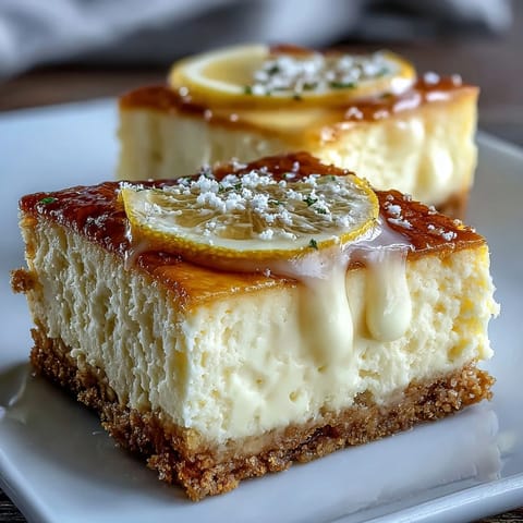 Golden graham cracker base topped with smooth limoncello-infused cheesecake, garnished with lemon zest for a refreshing Italian-inspired treat.  