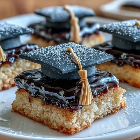 Festive graduation cookies topped with fondant mortarboard hats, perfect for celebrating achievements.  