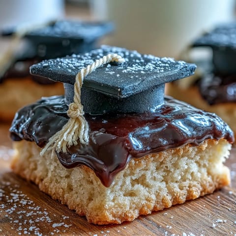 Decorative sugar cookies with black fondant caps and yellow tassels, ideal for graduation parties.  