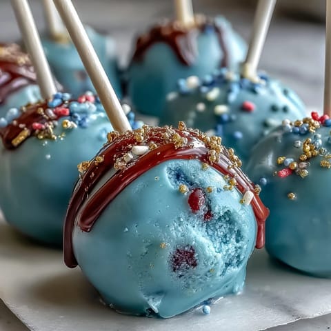 Festive graduation cake pops in school colors with gold sprinkles, perfect for celebrating graduates.  