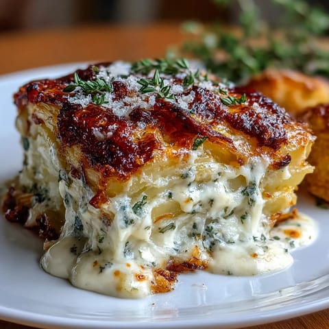 Creamy scalloped potatoes with Gruyere, baked until golden and bubbling, make an irresistible side dish for festive meals.