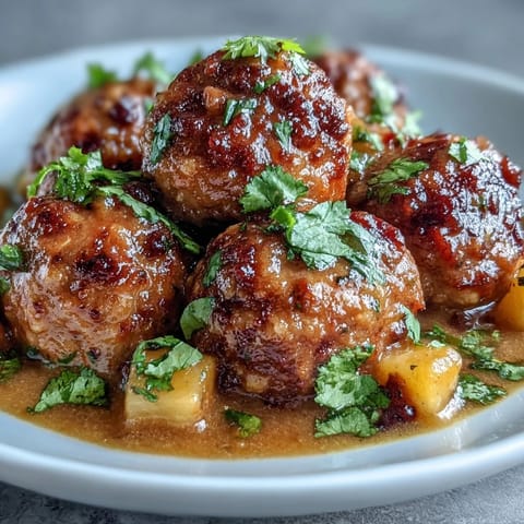 Creamy mango coconut curry meatballs, a flavorful fusion served over rice.