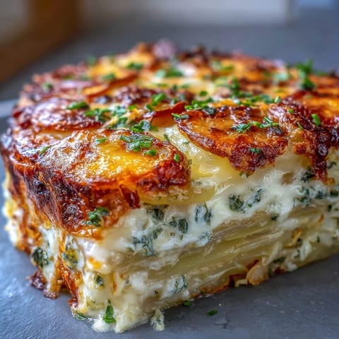 Savory garlic herb cabbage potato gratin, a comforting slow-baked dish.
