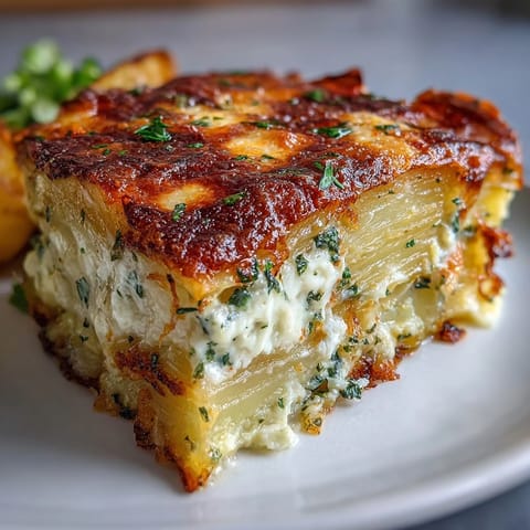 Garlic Herb Cabbage and Potato Gratin with golden cheese topping.