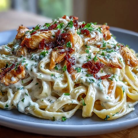 Creamy Pumpkin Alfredo Chicken Pasta with tender chicken and fresh parsley garnish.