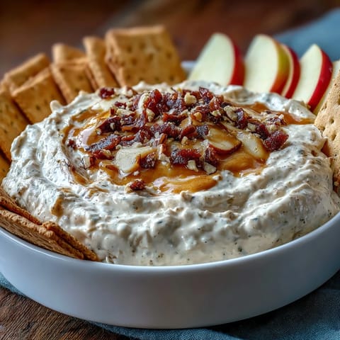Velvety caramel apple cheesecake dip, a decadent dessert perfect for fall gatherings.