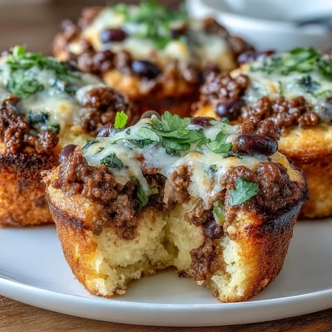 Golden Cornbread Taco Muffins, bursting with seasoned beef and melted cheddar cheese.