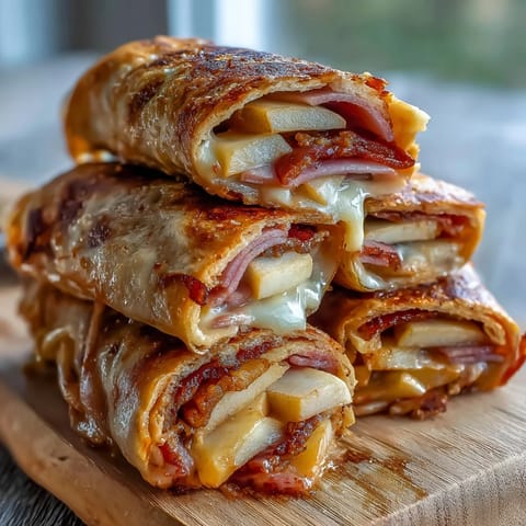 Delicious Apple Ham Grilled Cheese Roll-Ups, buttery and oozing with cheese.