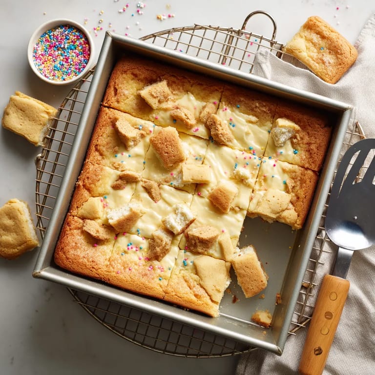 A slice of cake with white frosting and sprinkles.