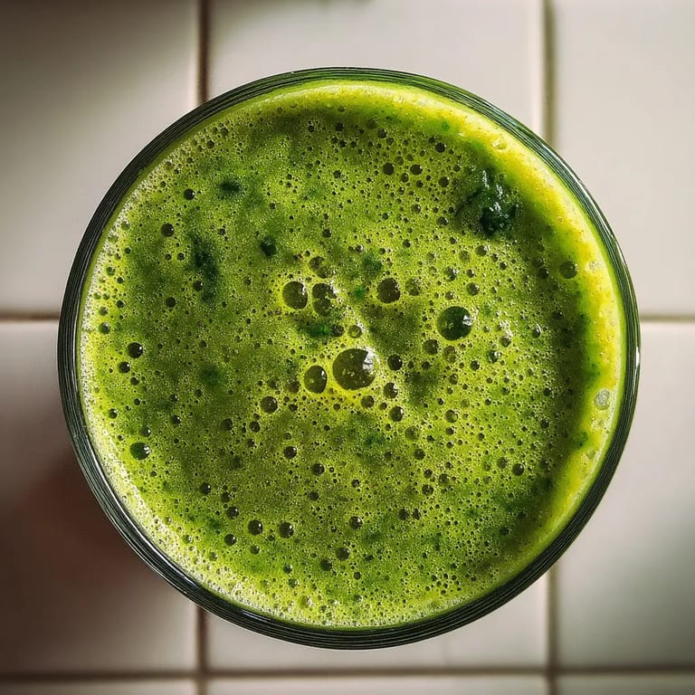 A glass of green smoothie.