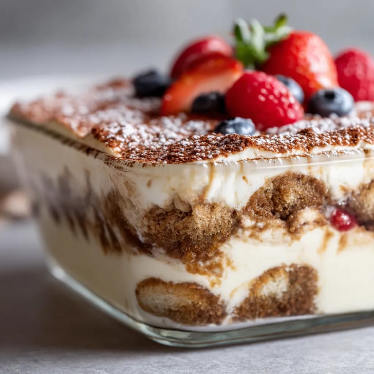 A dessert with strawberries, blueberries, and chocolate.