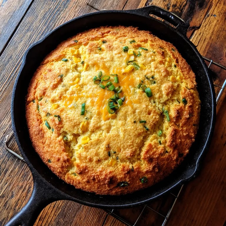A pan of cornbread with green onions on top.