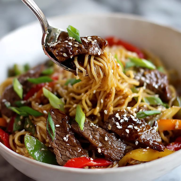 A bowl of noodles with meat and vegetables.
