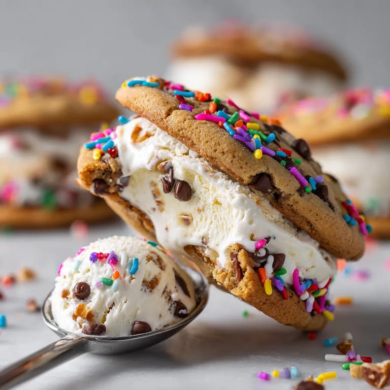 A cookie sandwich with white and brown frosting.