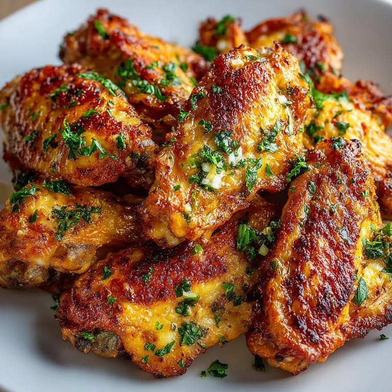 A plate of chicken wings with herbs.