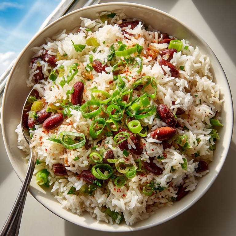 A bowl of rice and beans.